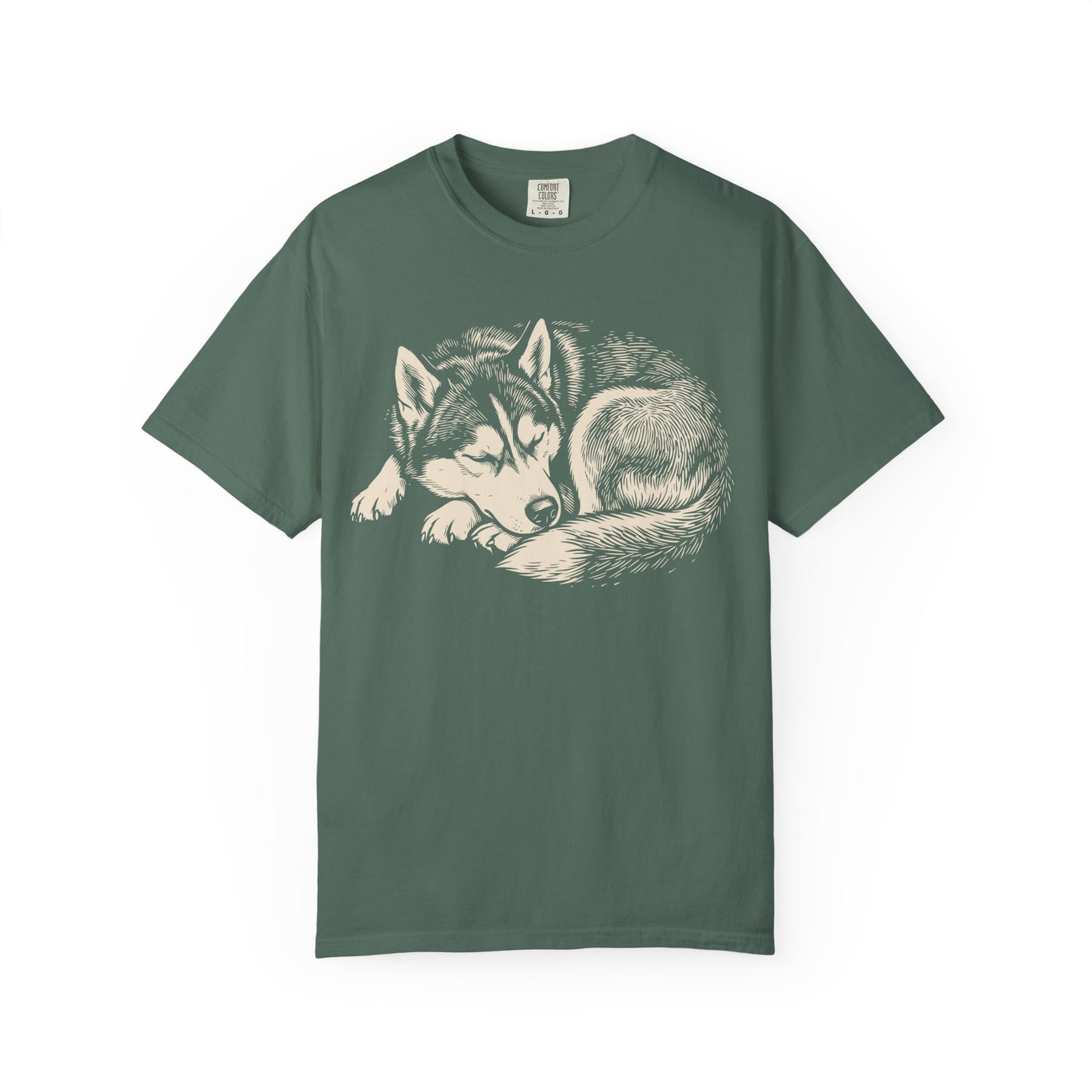 Cozy Nap Time Siberian Husky T-Shirt in Blue Spruce from When Dogs Fly
