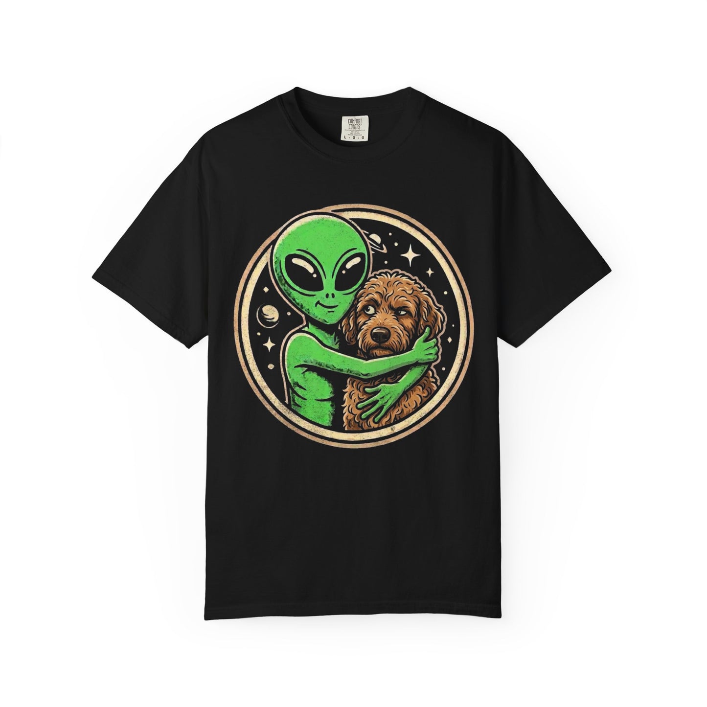 Every Alien Needs a Labradoodle T-Shirt in Black from When Dogs Fly