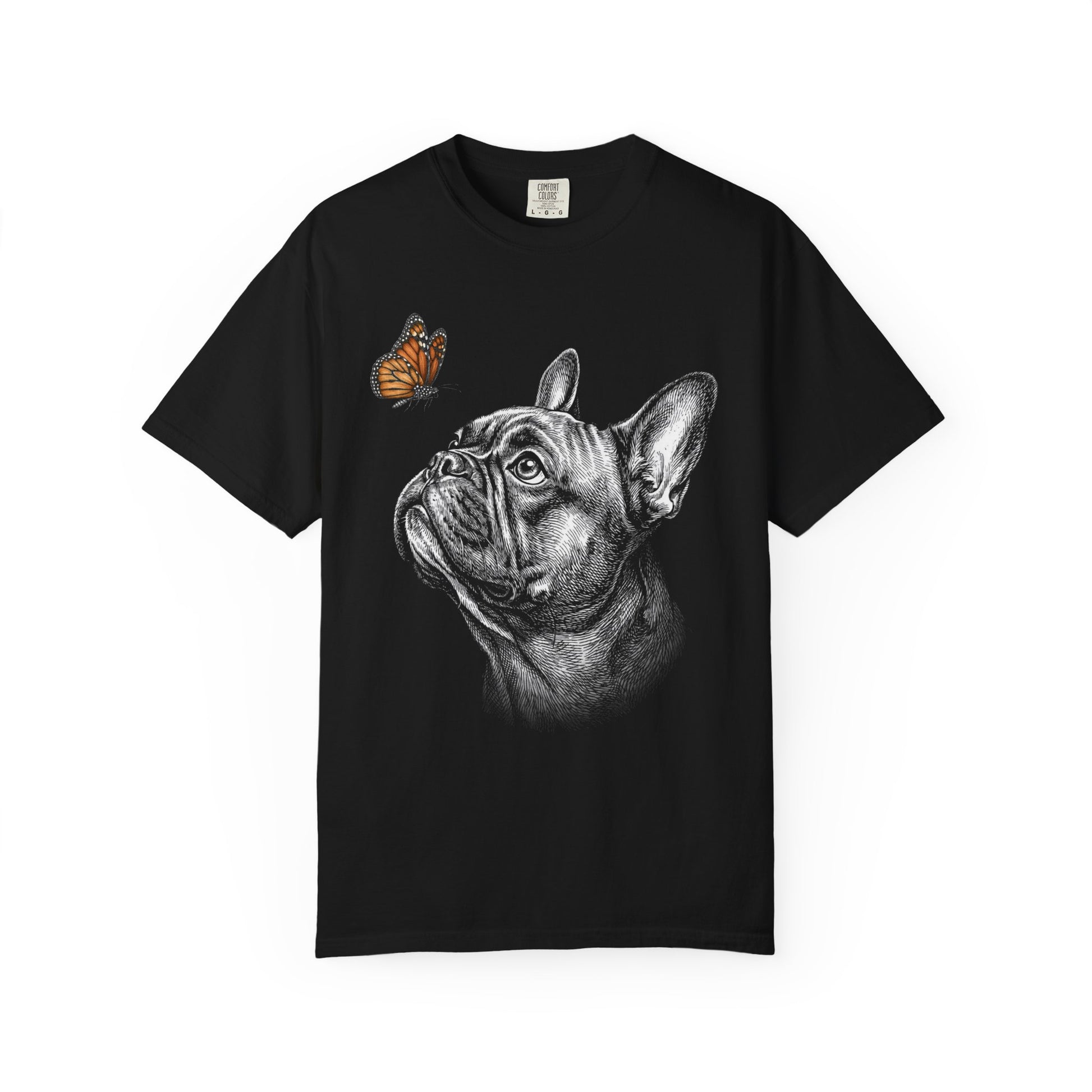 Hello Butterfly French Bulldog T-Shirt in Black from When Dogs Fly