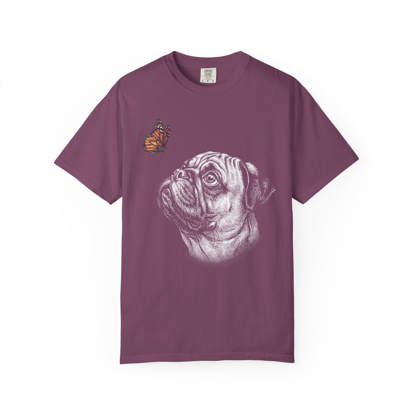 Hello Butterfly Pug T-Shirt in Berry from When Dogs Fly
