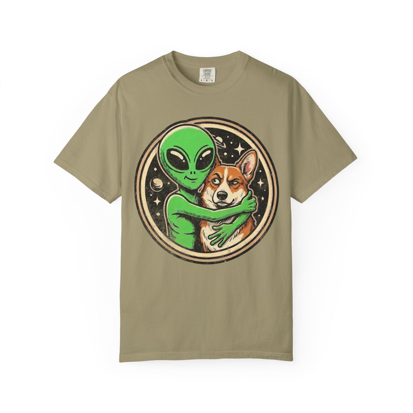 Every Alien Needs a Corgi T-Shirt in Khaki from When Dogs Fly