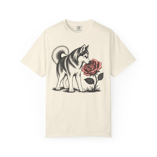 A Nose for Roses Siberian Husky T-Shirt in Ivory from When Dogs Fly