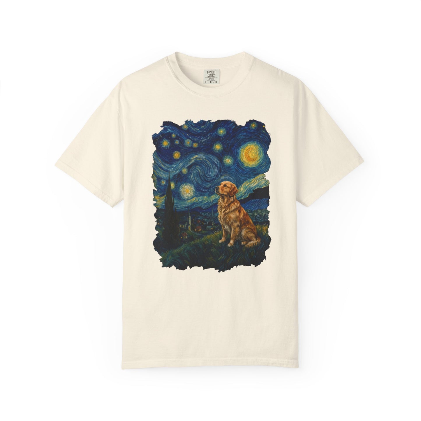 Starry Night Golden Retriever T-Shirt in Ivory from When Dogs Fly