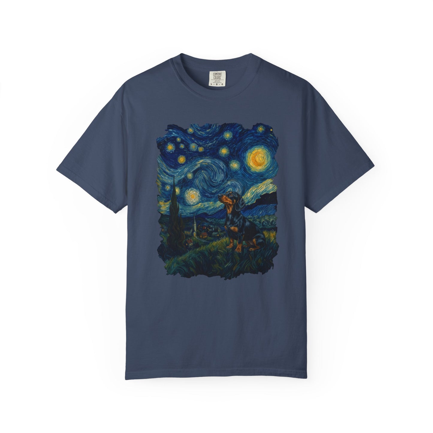 Starry Night Dachshund T-Shirt in Midnight from When Dogs Fly
