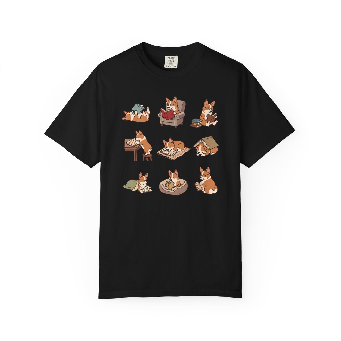 Corgi Book Club T-Shirt in Black from When Dogs Fly