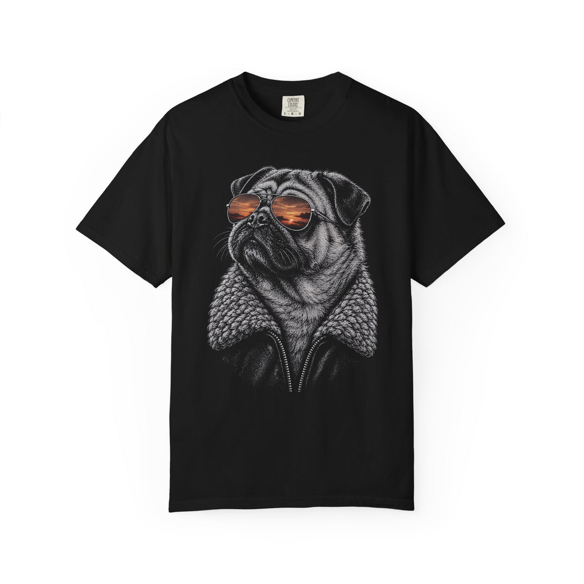 Sunset Aviator Pug T-Shirt in Black from When Dogs Fly