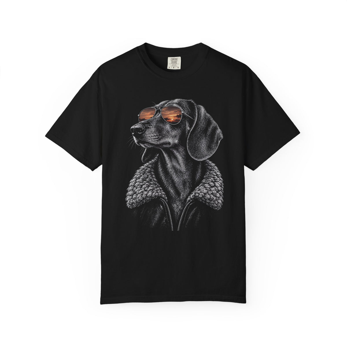 Sunset Aviator Dachshund T-Shirt in Black from When Dogs Fly