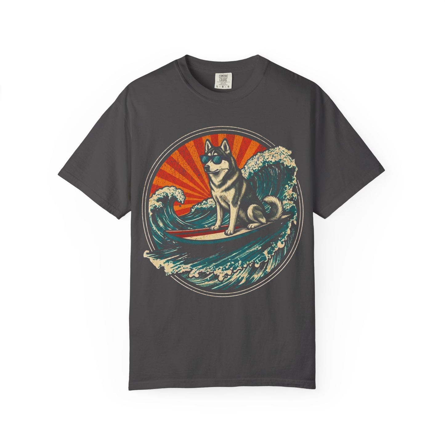 Surf's Up, Siberian Husky T-Shirt in Graphite from When Dogs Fly