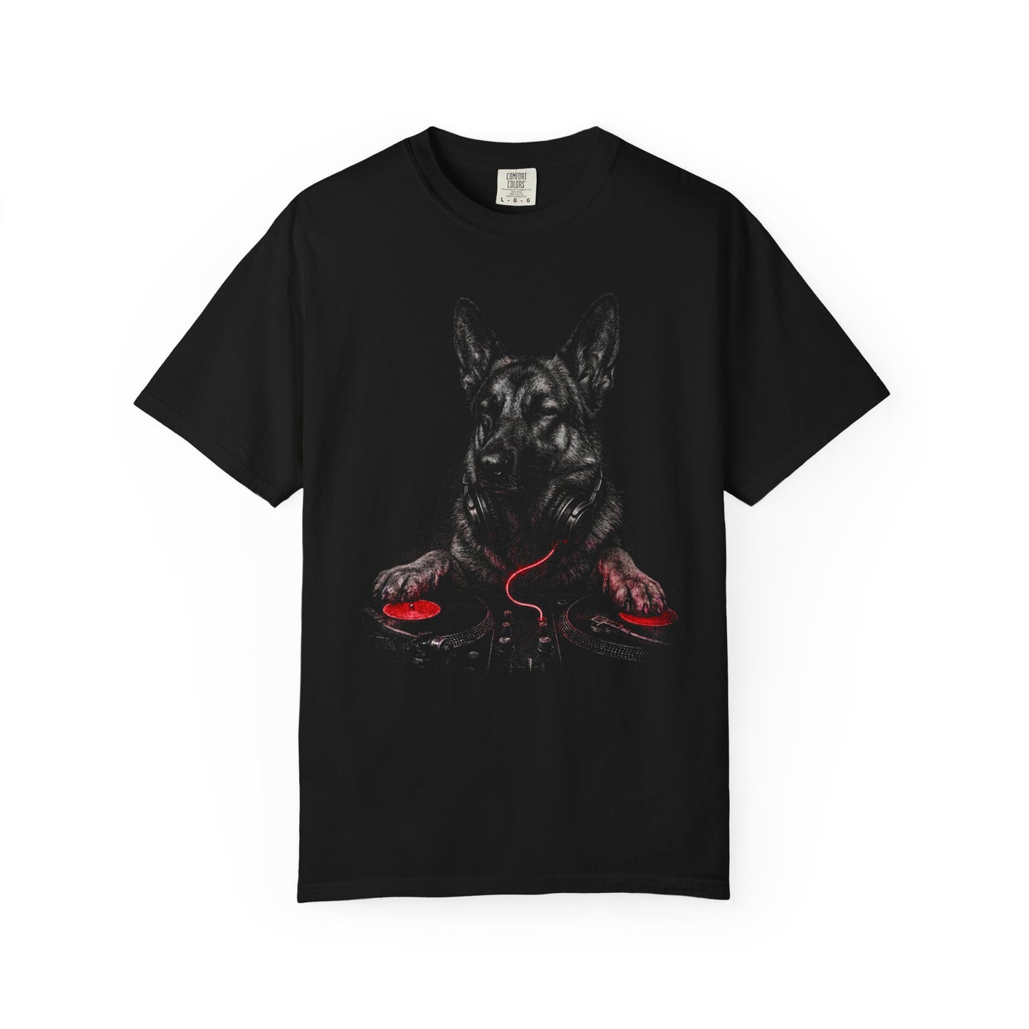 Spin, Sit, Stay Red Mix German Shepherd T-Shirt in Black from When Dogs Fly