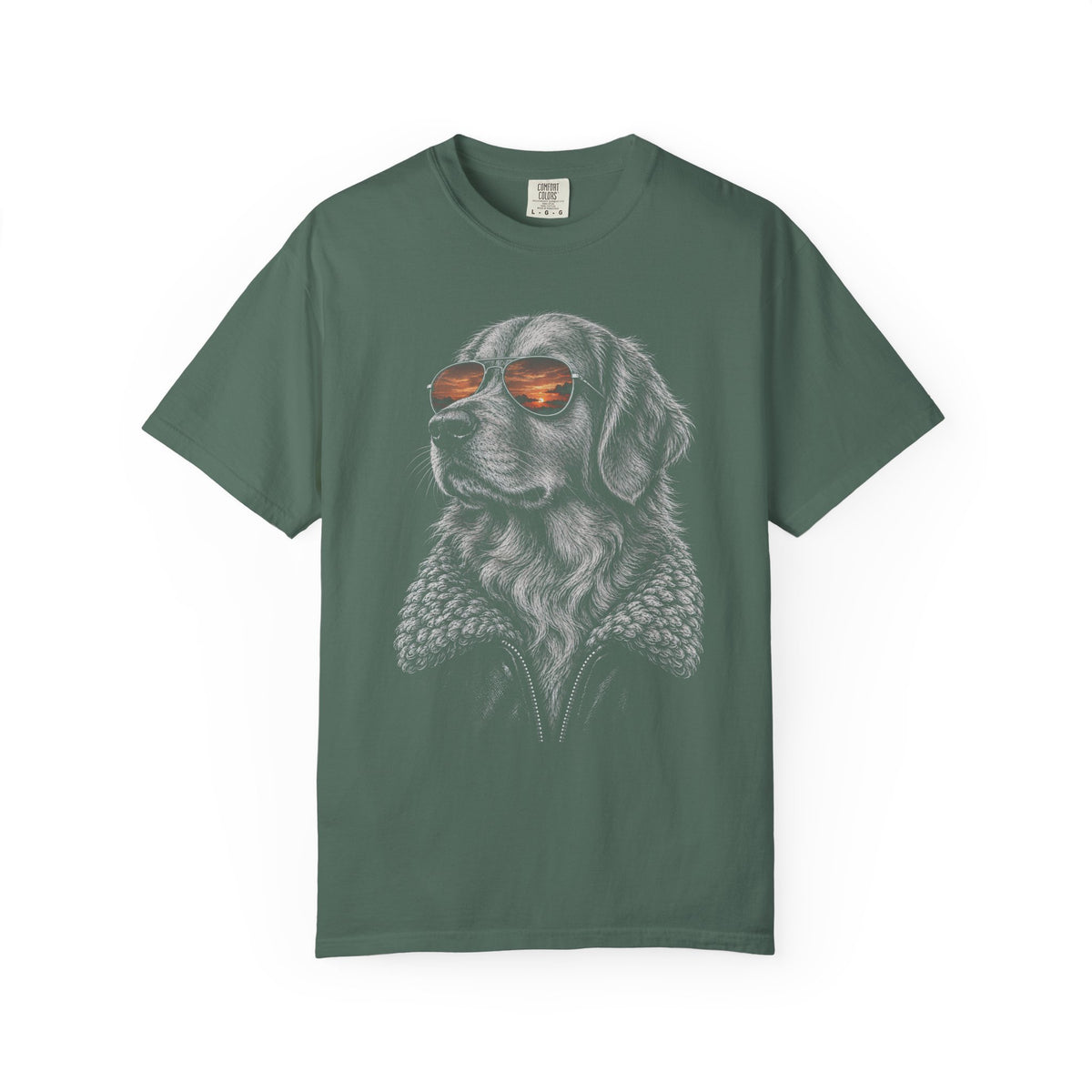 Sunset Aviator Golden Retriever T-Shirt in Blue Spruce from When Dogs Fly