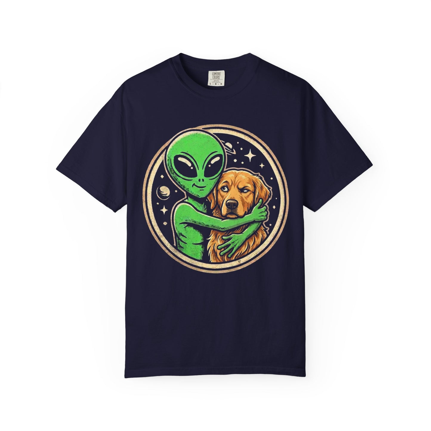 Every Alien Needs a Golden Retriever T-Shirt in True Navy from When Dogs Fly