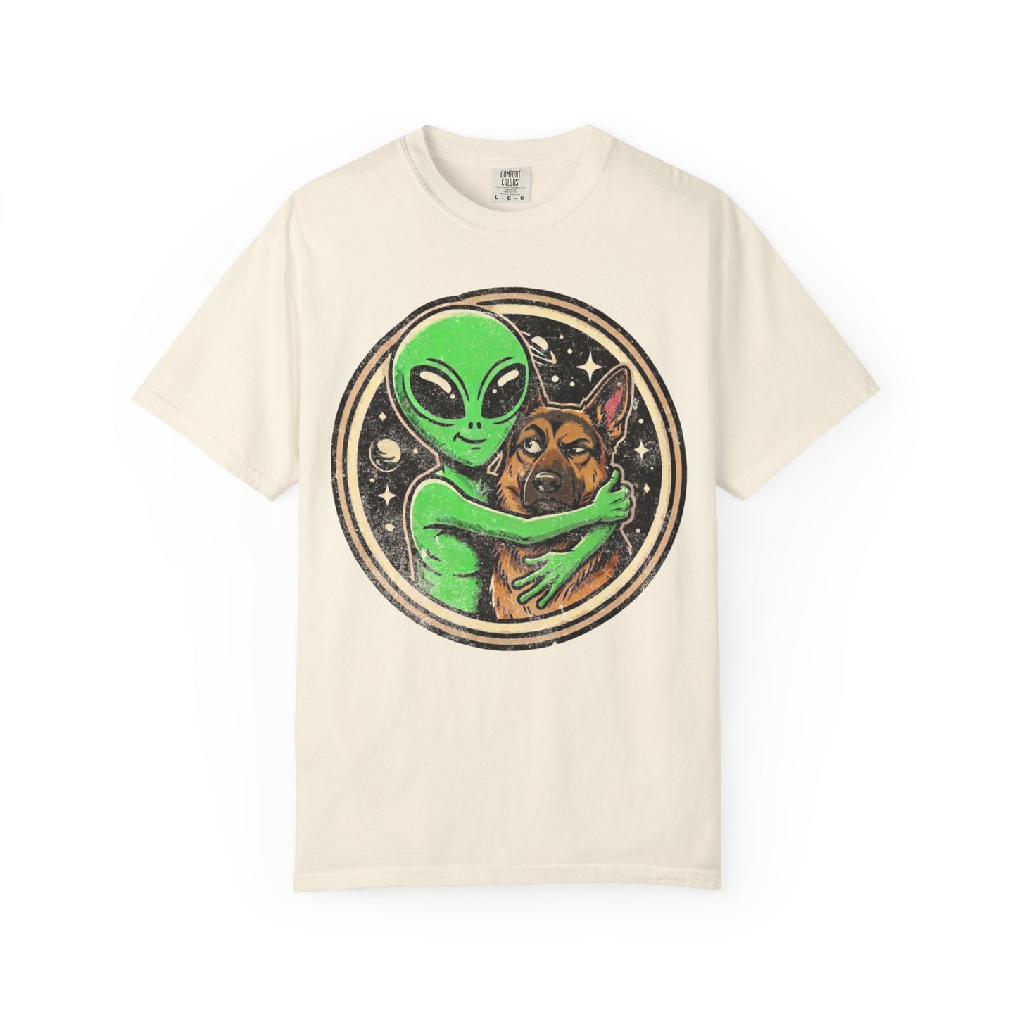 Every Alien Needs a German Shepherd T-Shirt in Ivory from When Dogs Fly