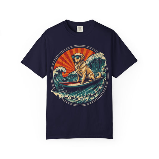 Surf's Up, Golden Retriever T-Shirt in True Navy from When Dogs Fly