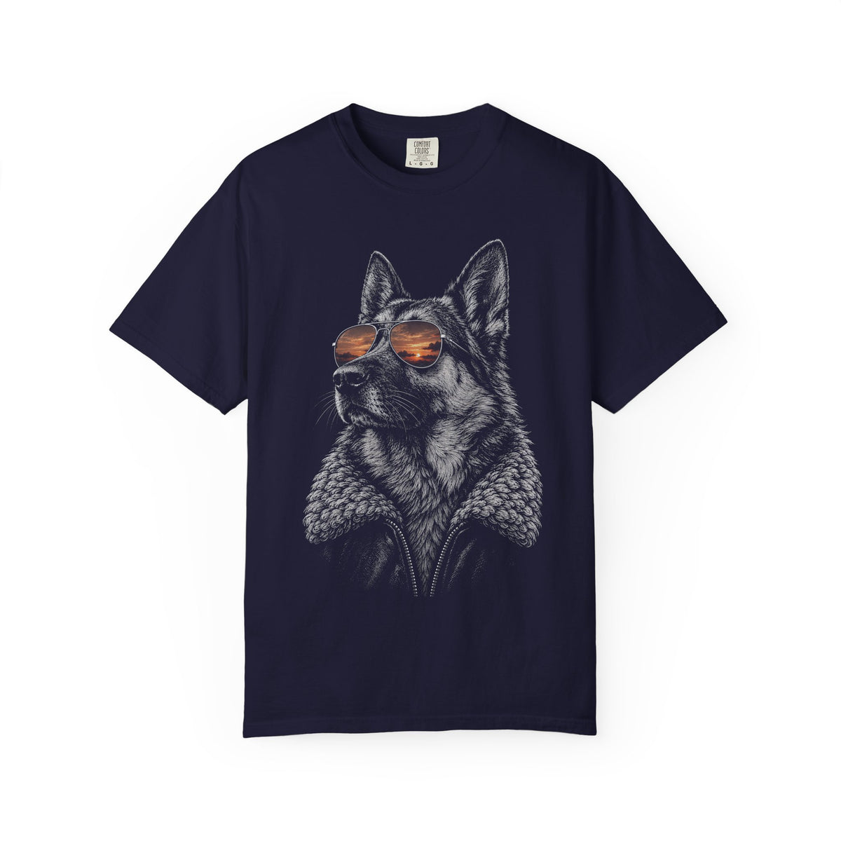 Sunset Aviator German Shepherd T-Shirt in True Navy from When Dogs Fly