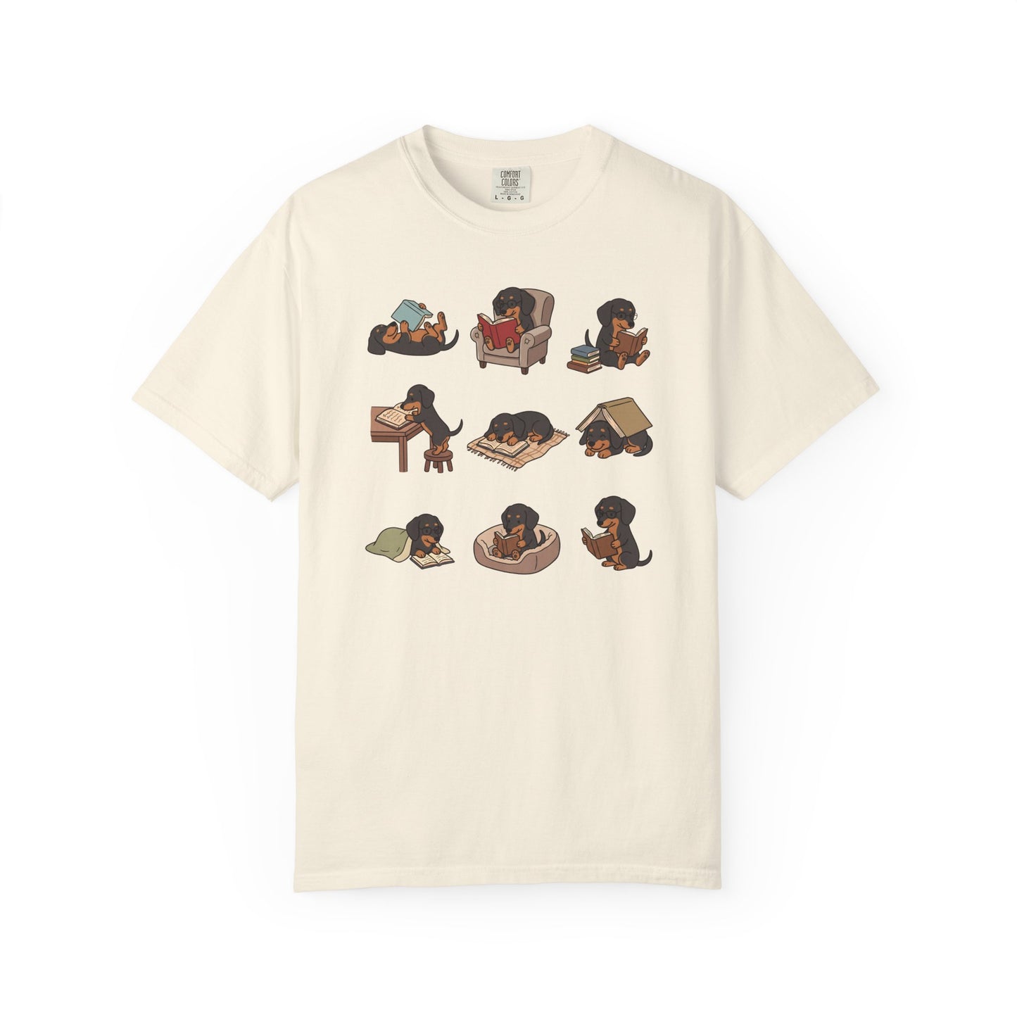 Dachshund Book Club T-Shirt in Ivory from When Dogs Fly