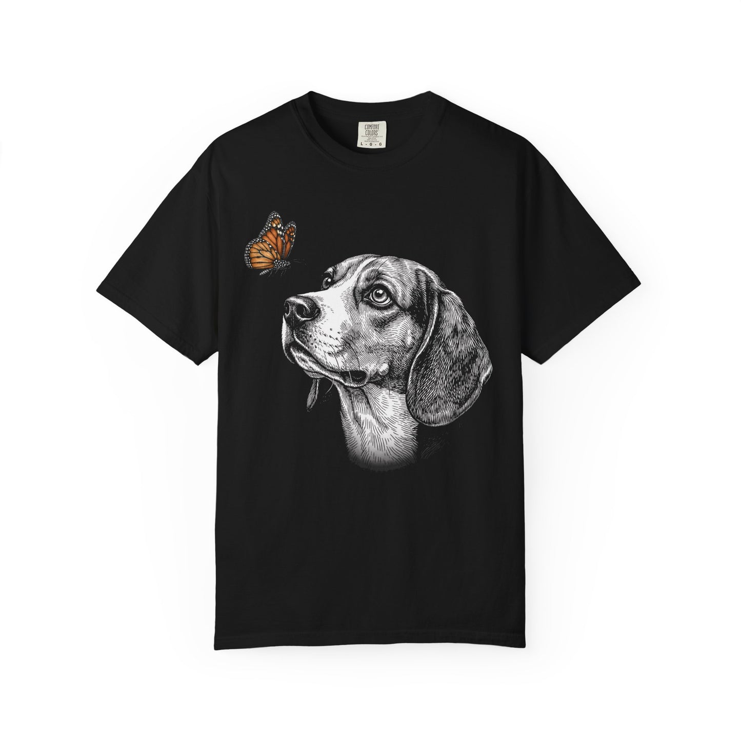 Hello Butterfly Beagle T-Shirt in Black from When Dogs Fly