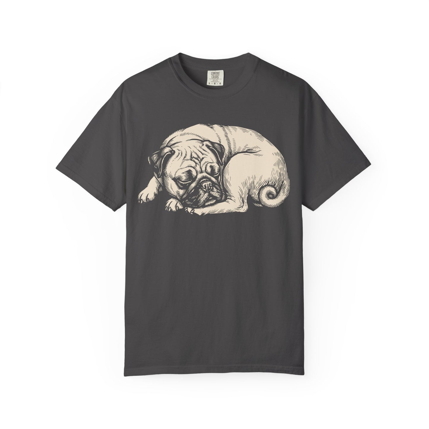 Cozy Nap Time Pug T-Shirt in Graphite from When Dogs Fly