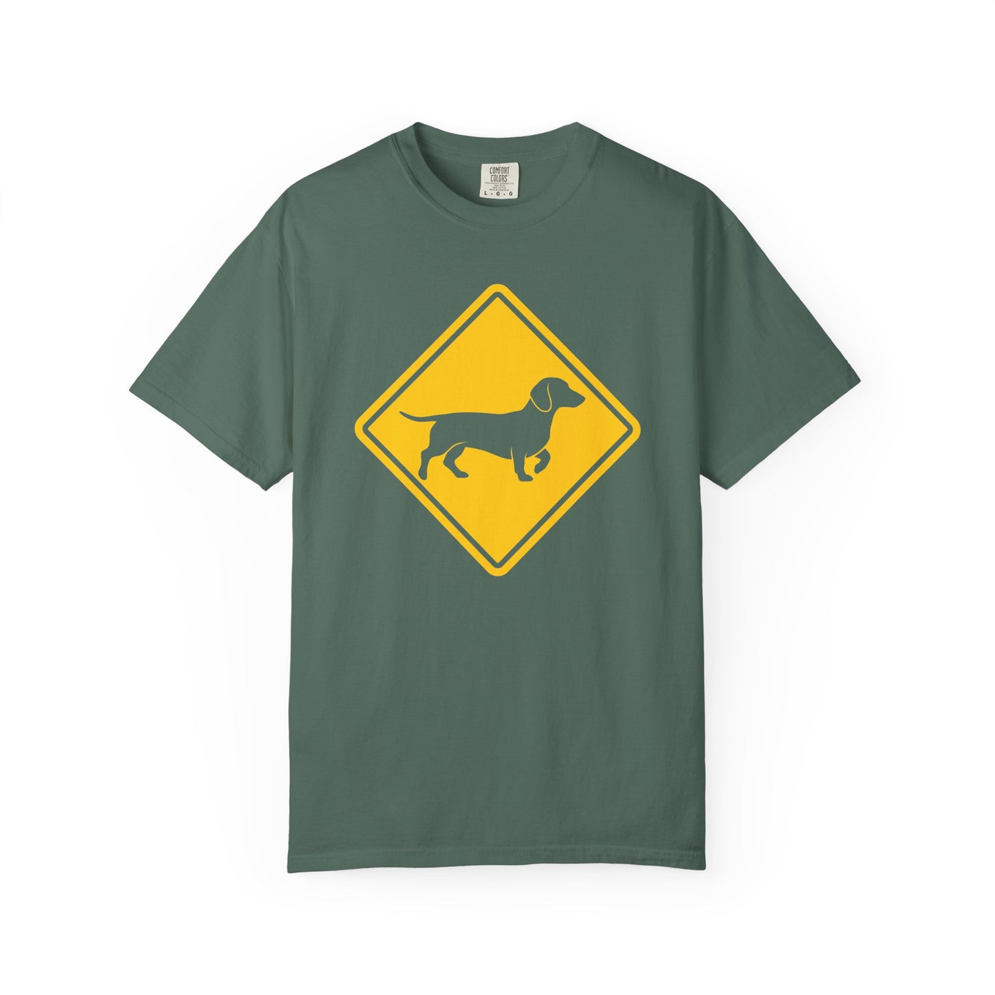 Dachshund Dog Crossing T-Shirt in Blue Spruce from When Dogs Fly