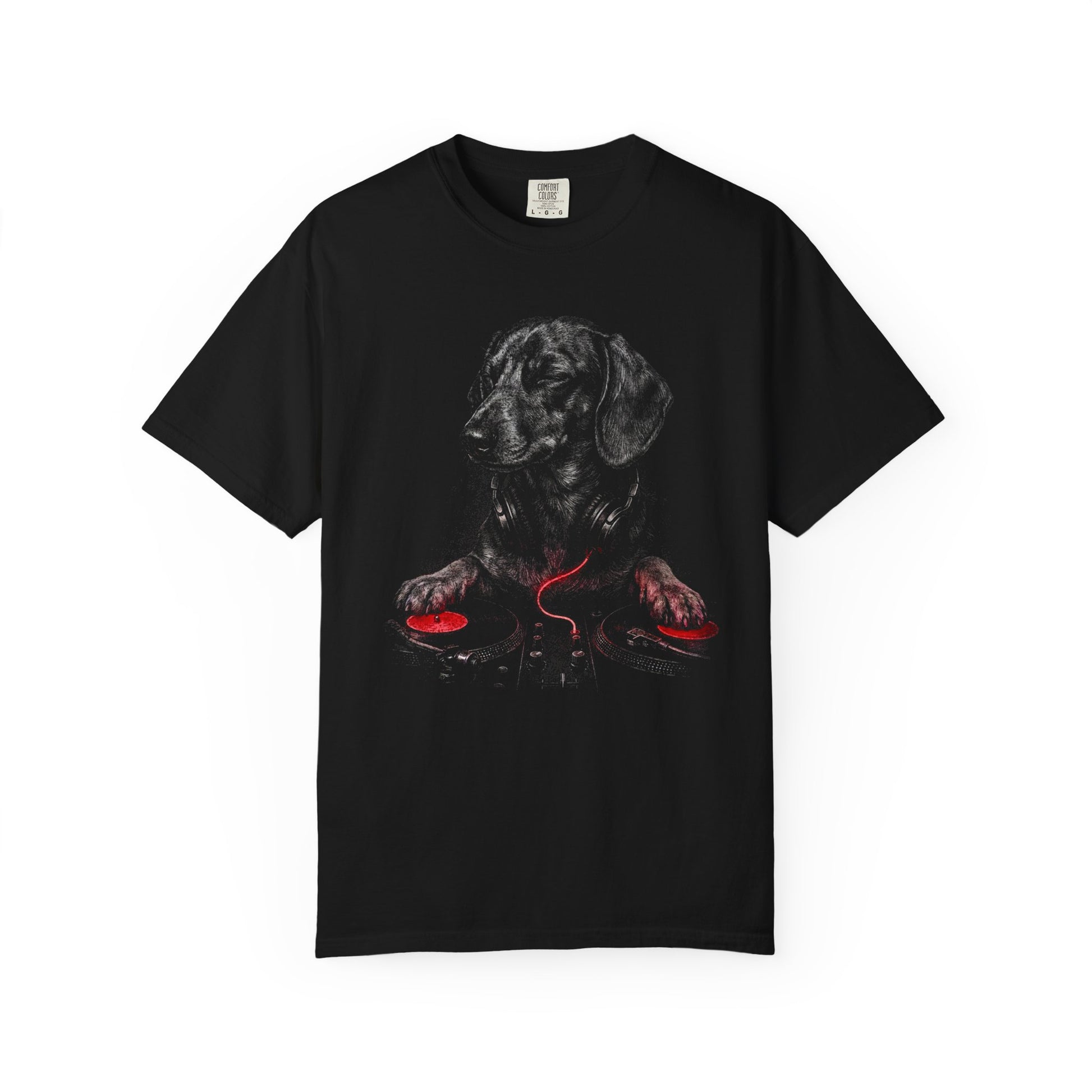 Spin, Sit, Stay Red Mix Dachshund T-Shirt in Black from When Dogs Fly