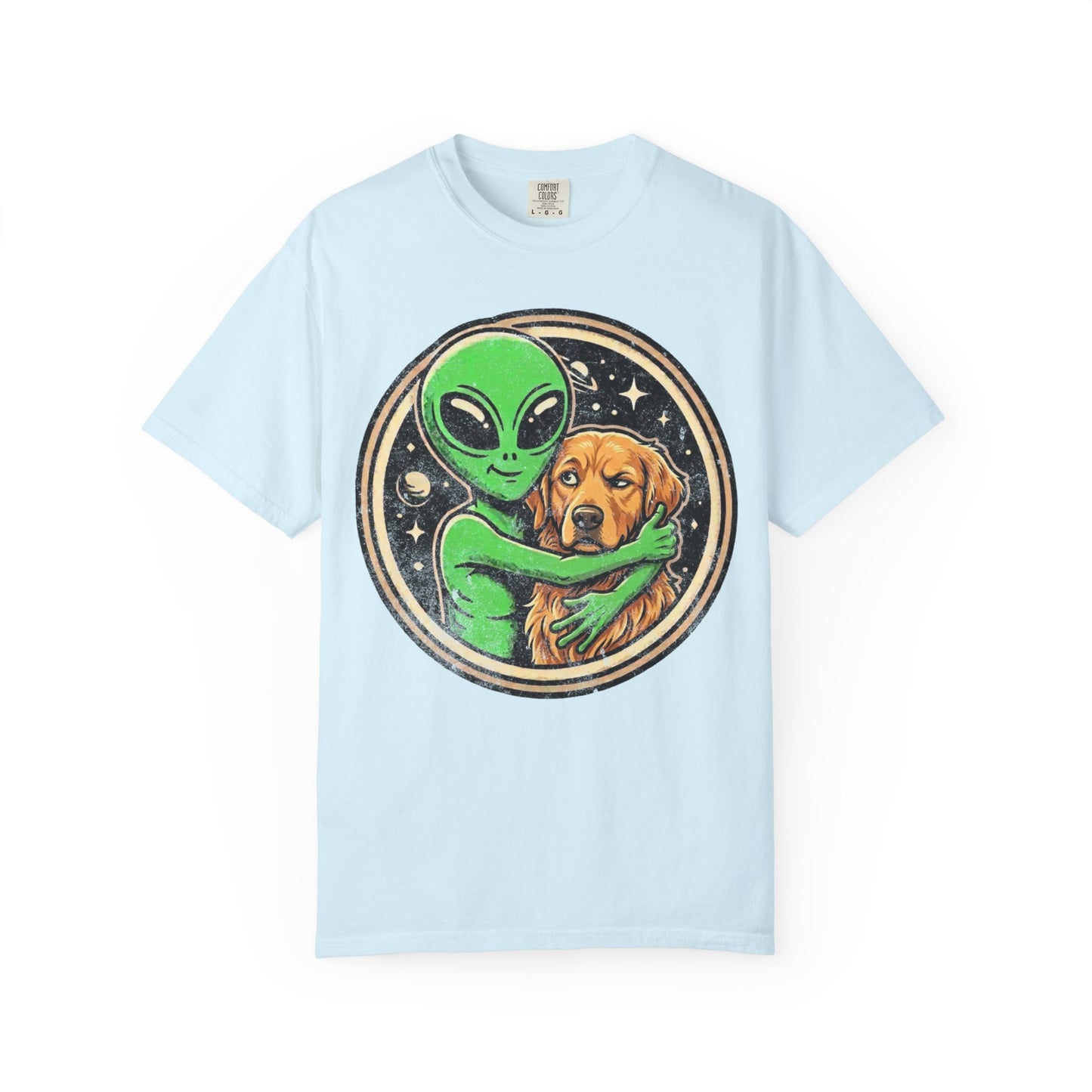 Every Alien Needs a Golden Retriever T-Shirt in Chambray from When Dogs Fly