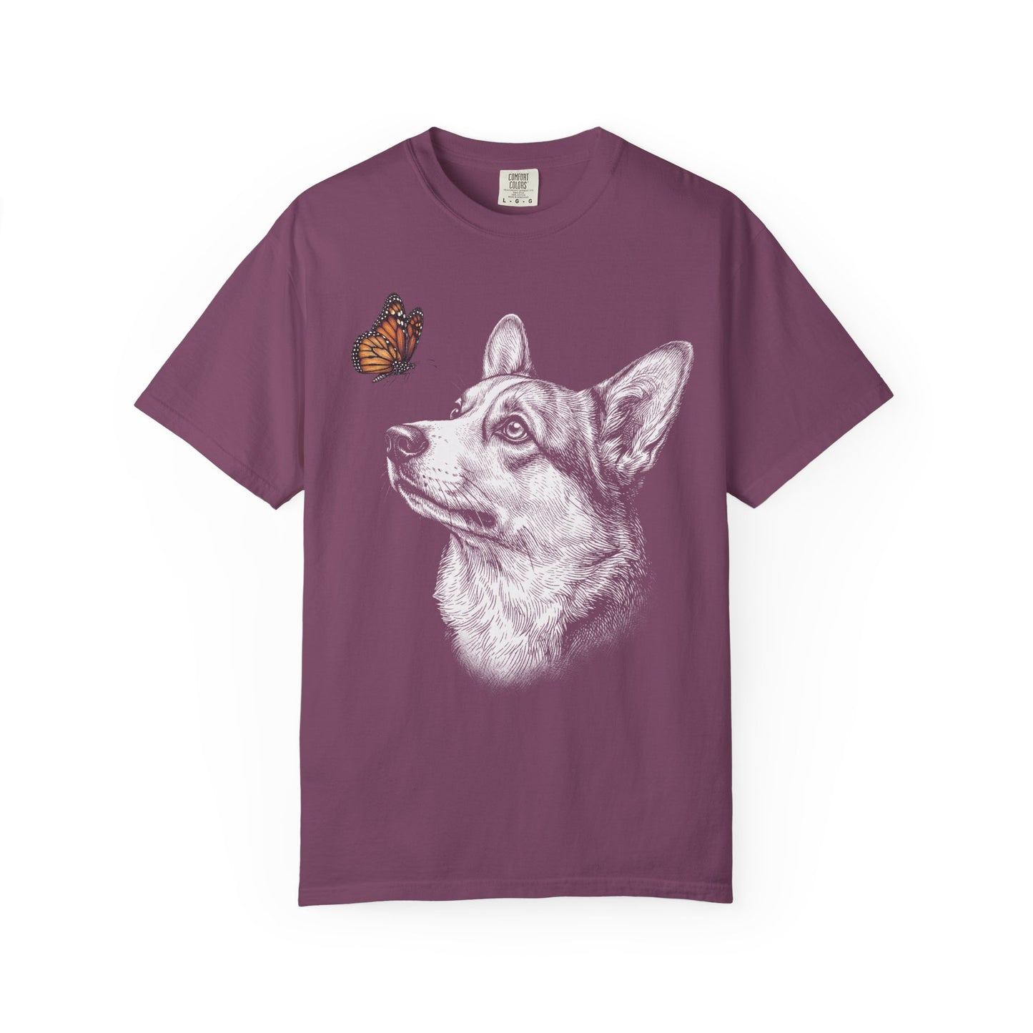 Hello Butterfly Corgi T-Shirt in Berry from When Dogs Fly