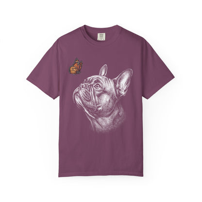 Hello Butterfly French Bulldog T-Shirt in Berry from When Dogs Fly