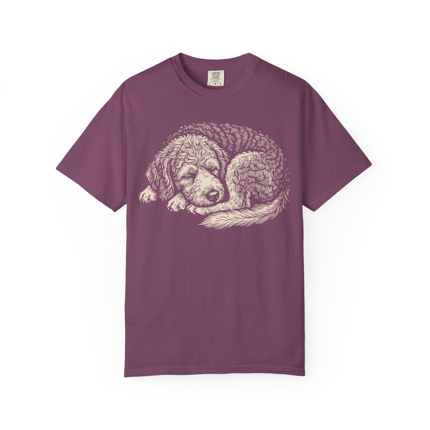 Cozy Nap Time Labradoodle T-Shirt in Berry from When Dogs Fly