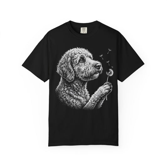 Labradoodle Dandelion Seeds T-Shirt in Black from When Dogs Fly
