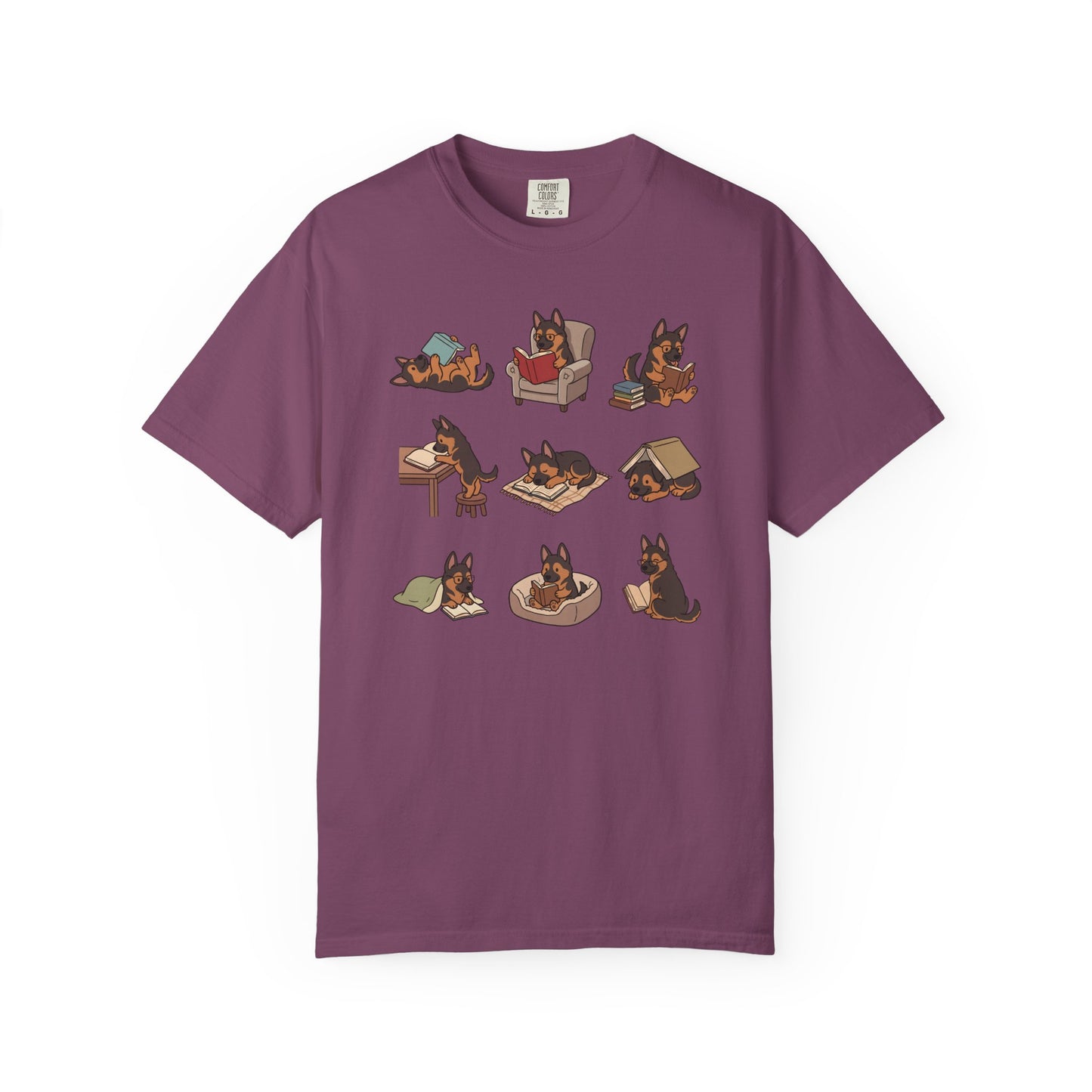 German Shepherd Book Club T-Shirt in Berry from When Dogs Fly
