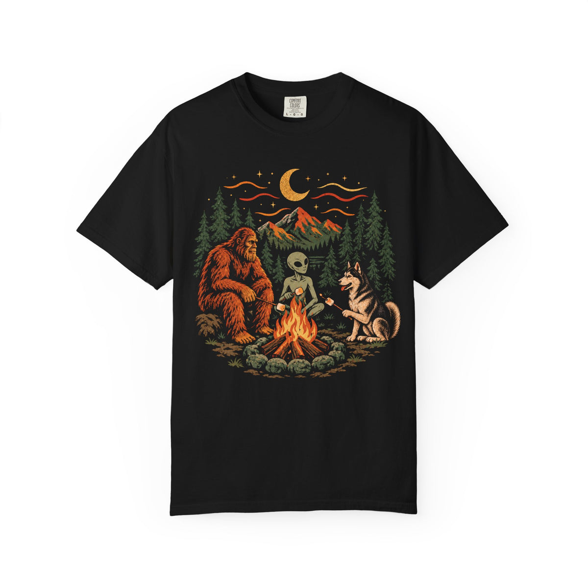 Campfire Believers Siberian Husky T-Shirt in Black from When Dogs Fly