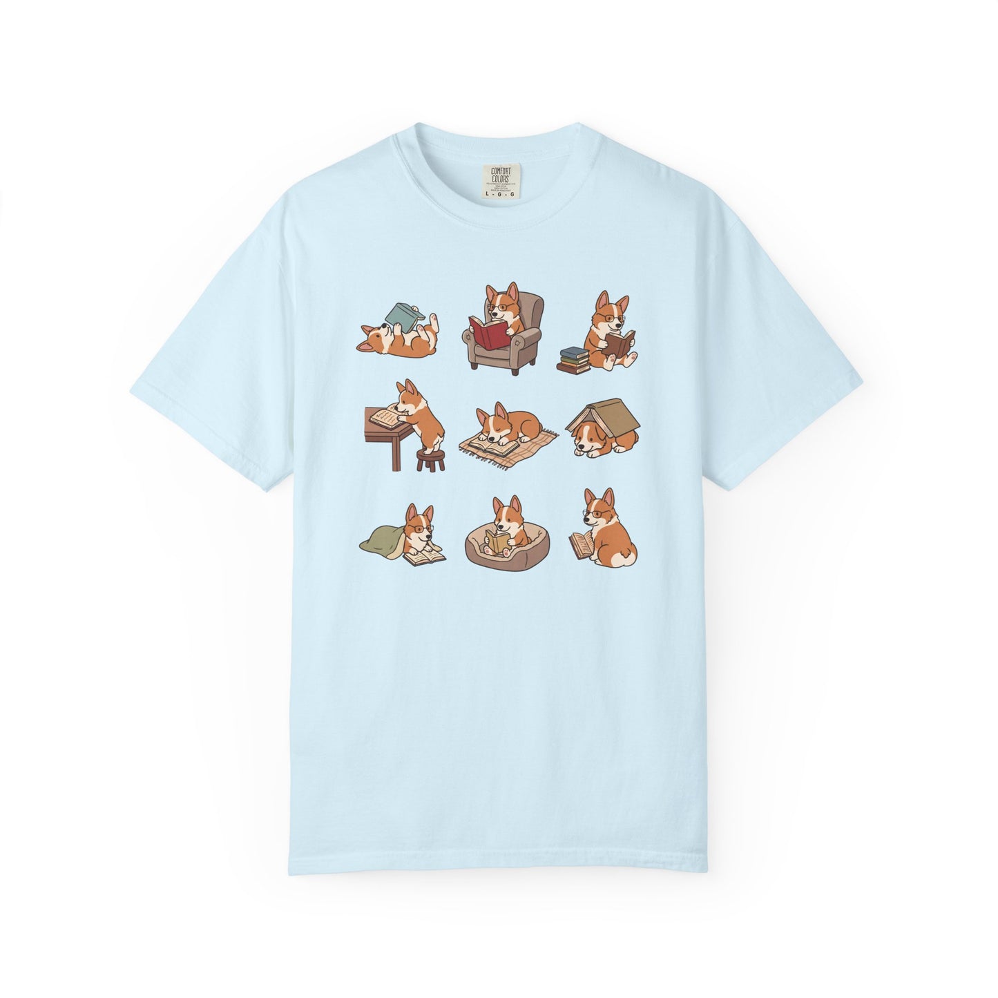 Corgi Book Club T-Shirt in Chambray from When Dogs Fly