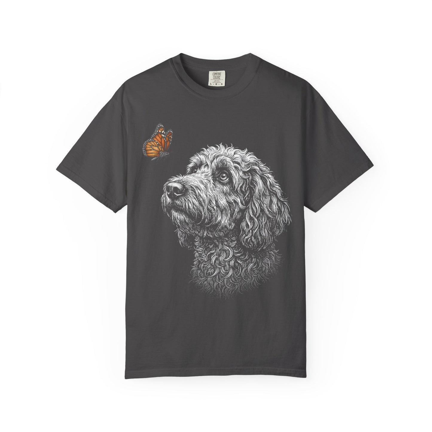 Hello Butterfly Labradoodle T-Shirt in Graphite from When Dogs Fly
