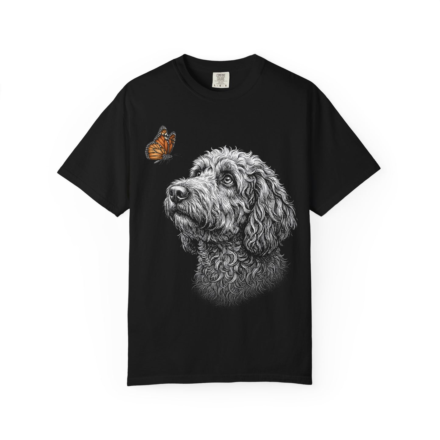 Hello Butterfly Labradoodle T-Shirt in Black from When Dogs Fly