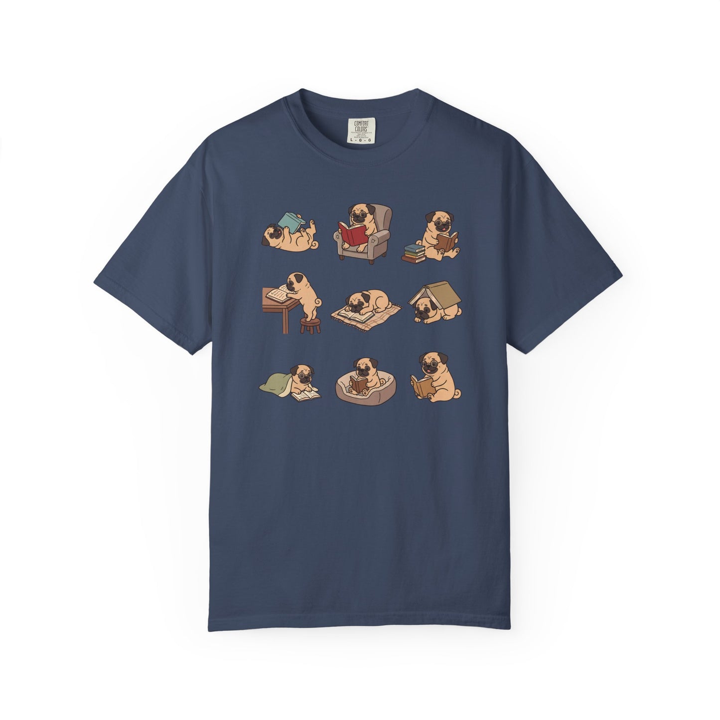 Pug Book Club T-Shirt in Midnight from When Dogs Fly