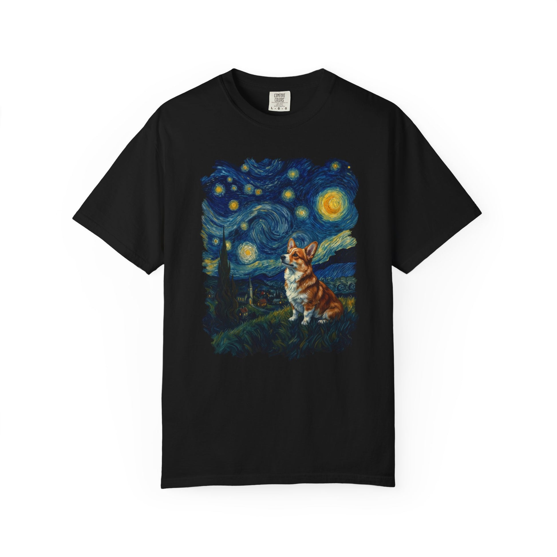 Starry Night Corgi T-Shirt in Black from When Dogs Fly