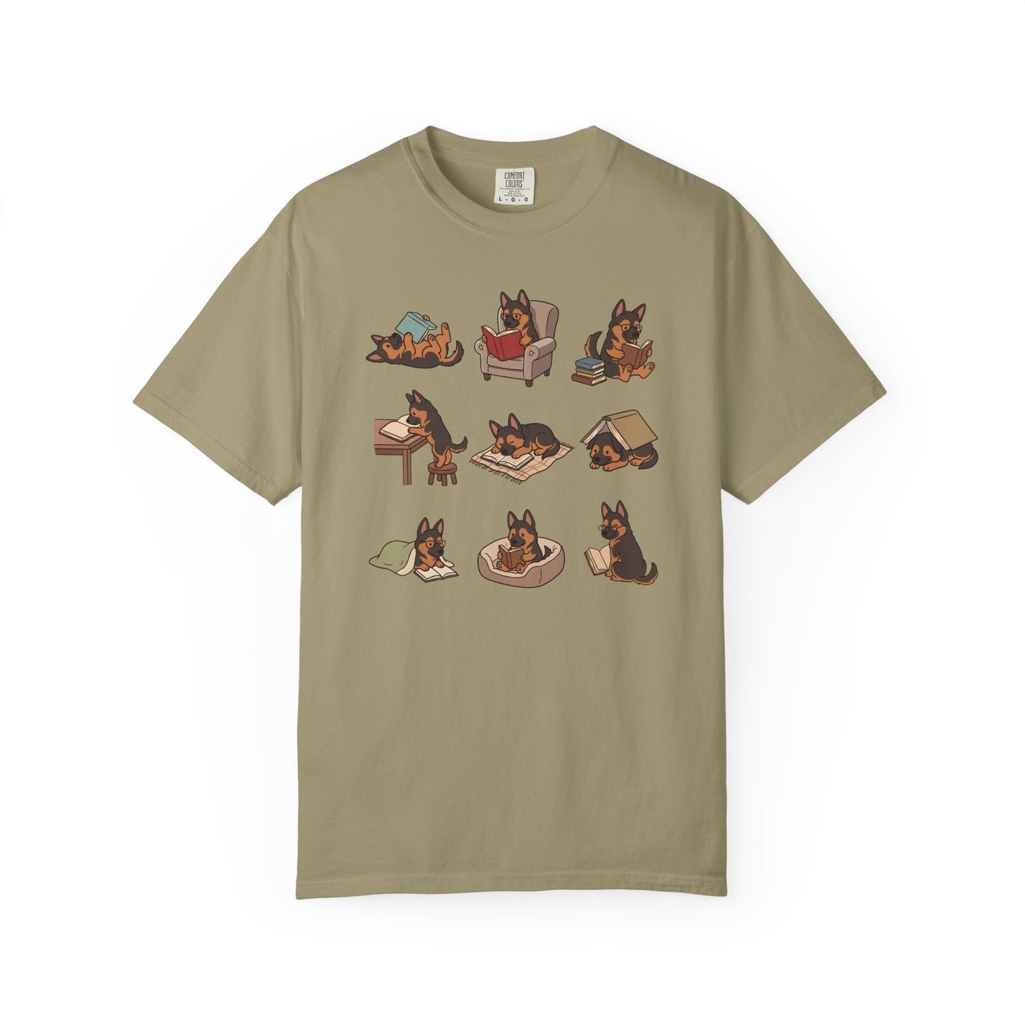 German Shepherd Book Club T-Shirt in Khaki from When Dogs Fly
