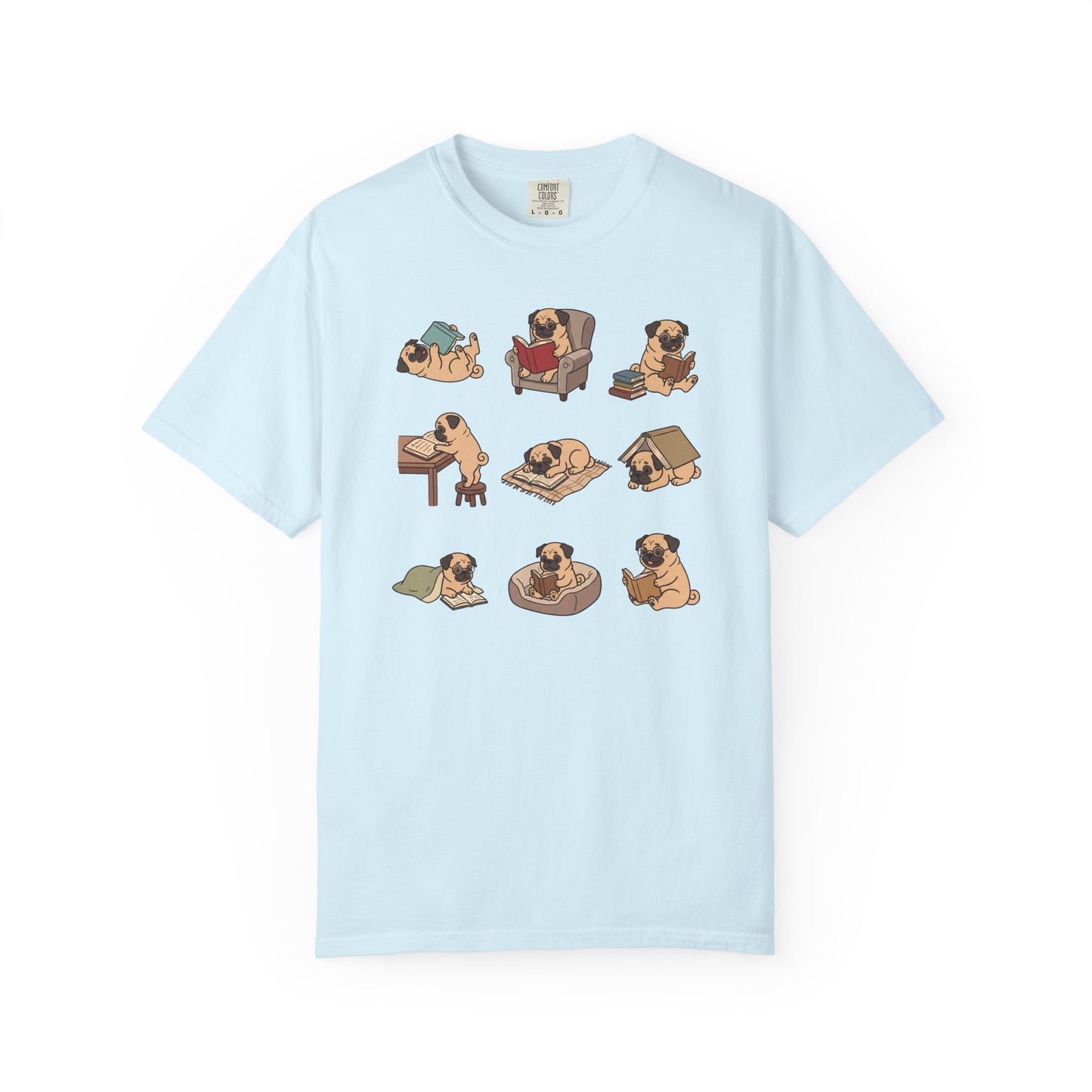 Pug Book Club T-Shirt in Chambray from When Dogs Fly