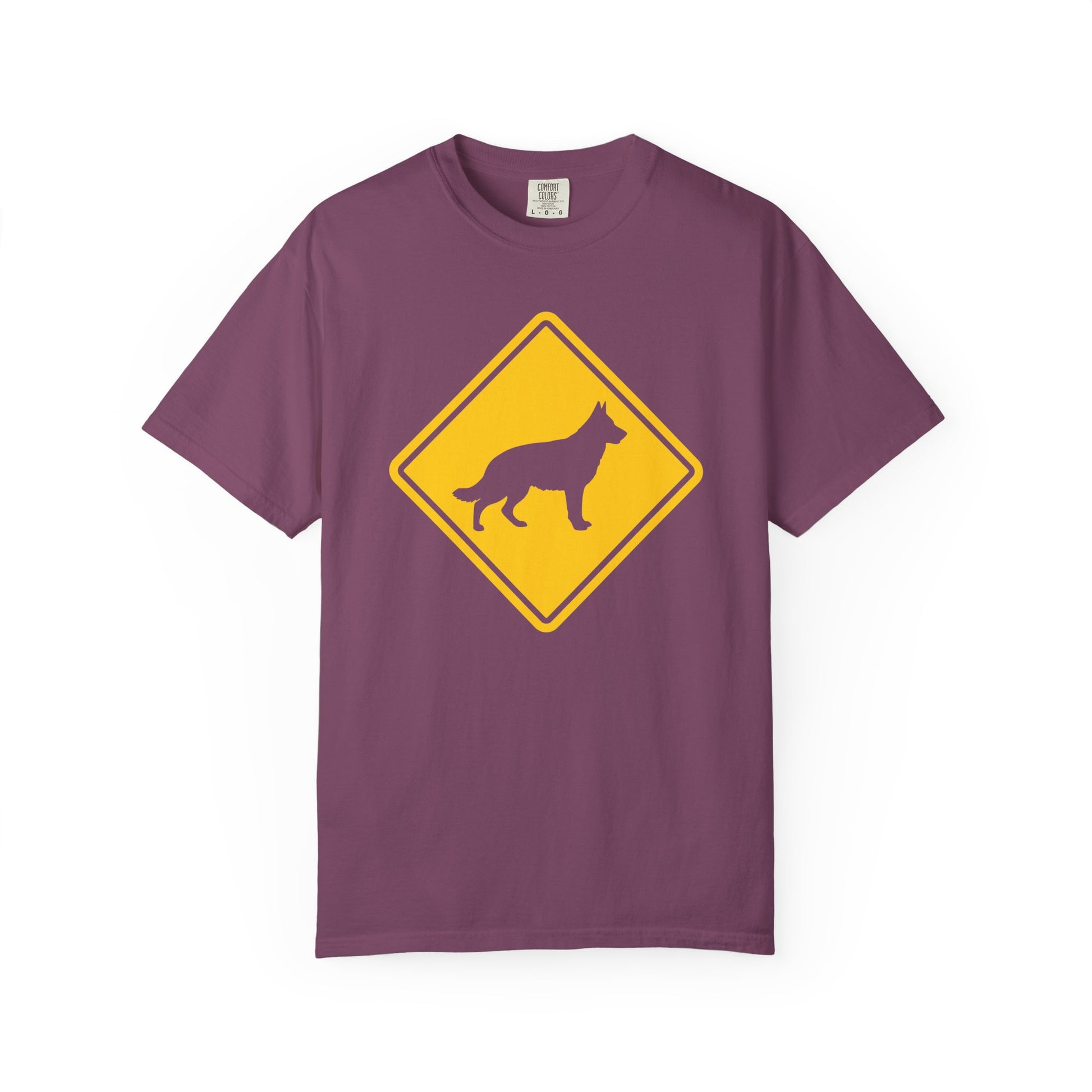 German Shepherd Dog Crossing T-Shirt in Berry from When Dogs Fly