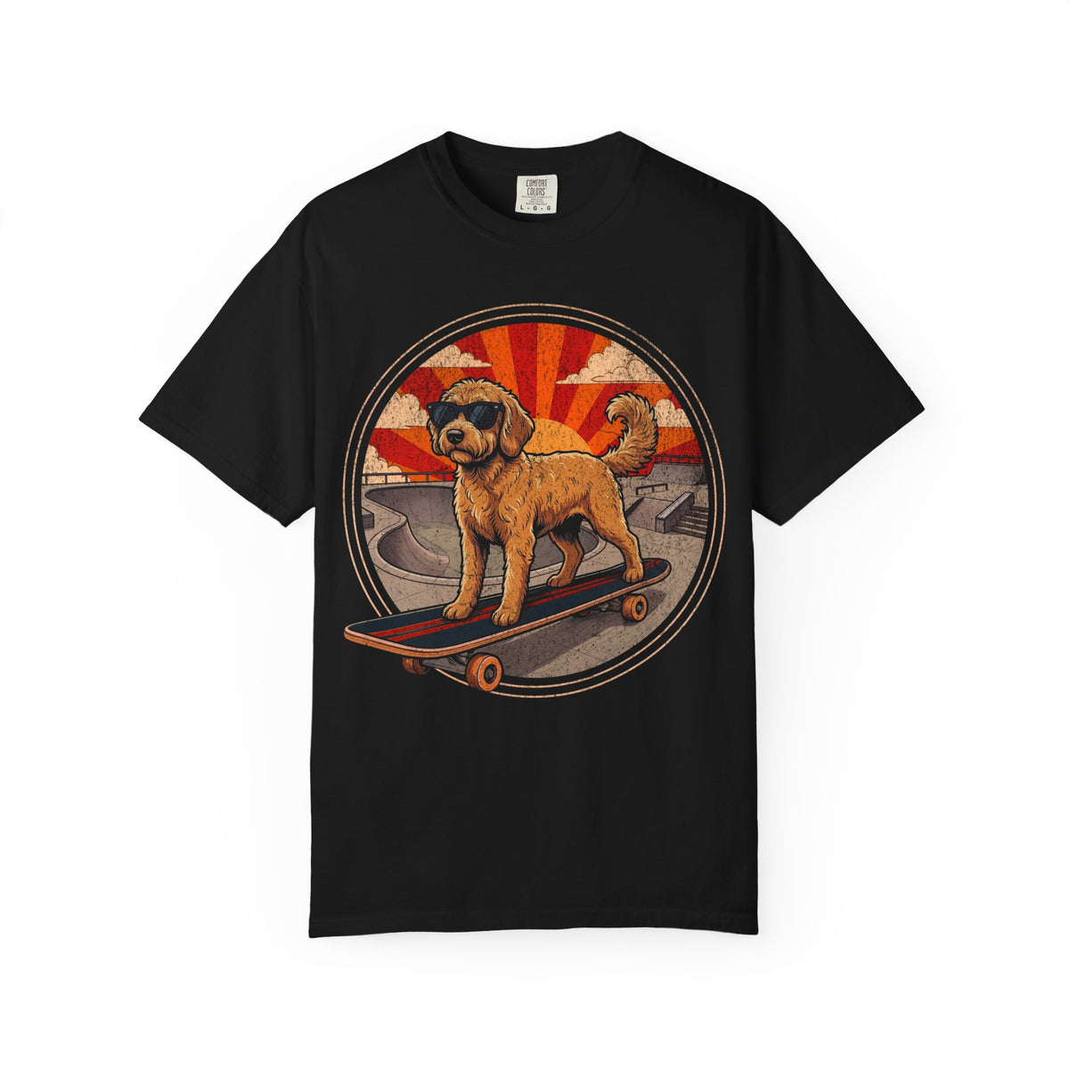 Stay Rad Skateboarding Labradoodle T-Shirt in Black from When Dogs Fly