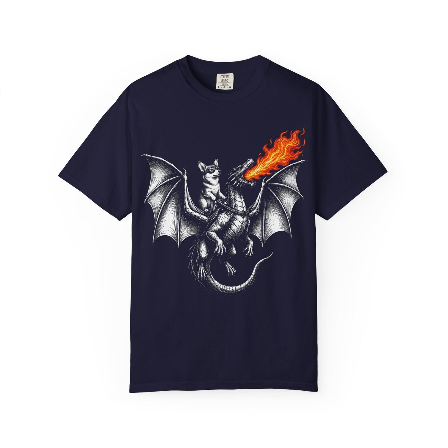Dragon Riding Corgi T-Shirt in True Navy from When Dogs Fly