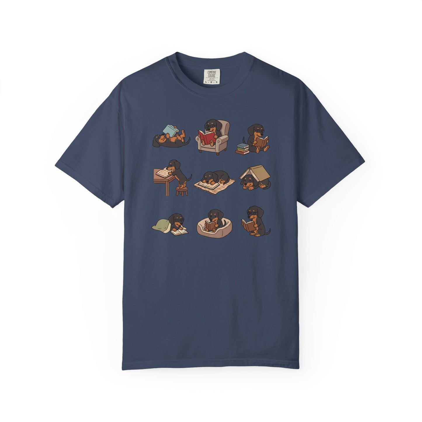 Dachshund Book Club T-Shirt in Midnight from When Dogs Fly