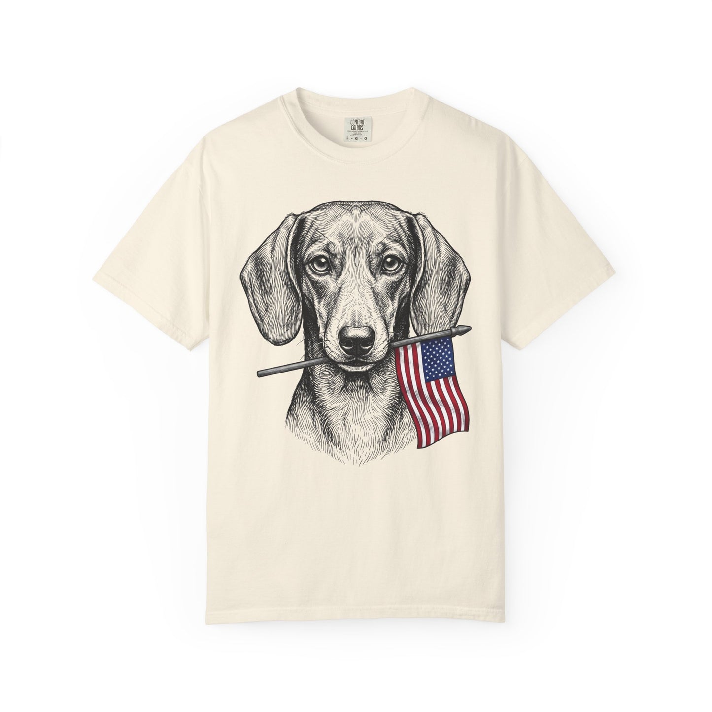 Red, White & Dachshund American Flag T-Shirt in Ivory from When Dogs Fly