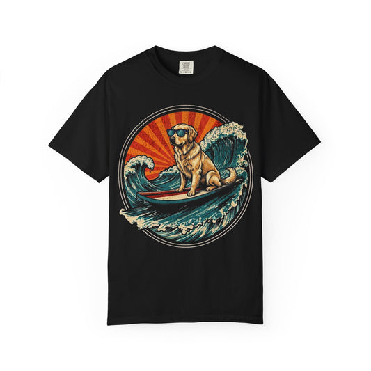 Surf's Up, Golden Retriever T-Shirt in Black from When Dogs Fly