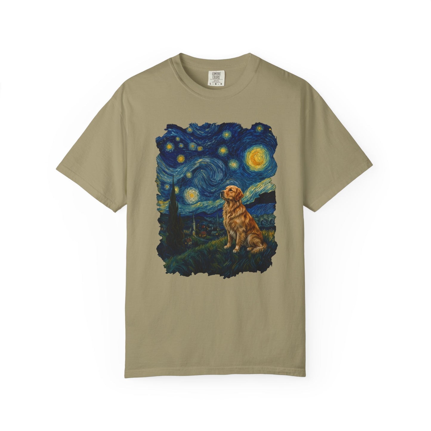 Starry Night Golden Retriever T-Shirt in Khaki from When Dogs Fly