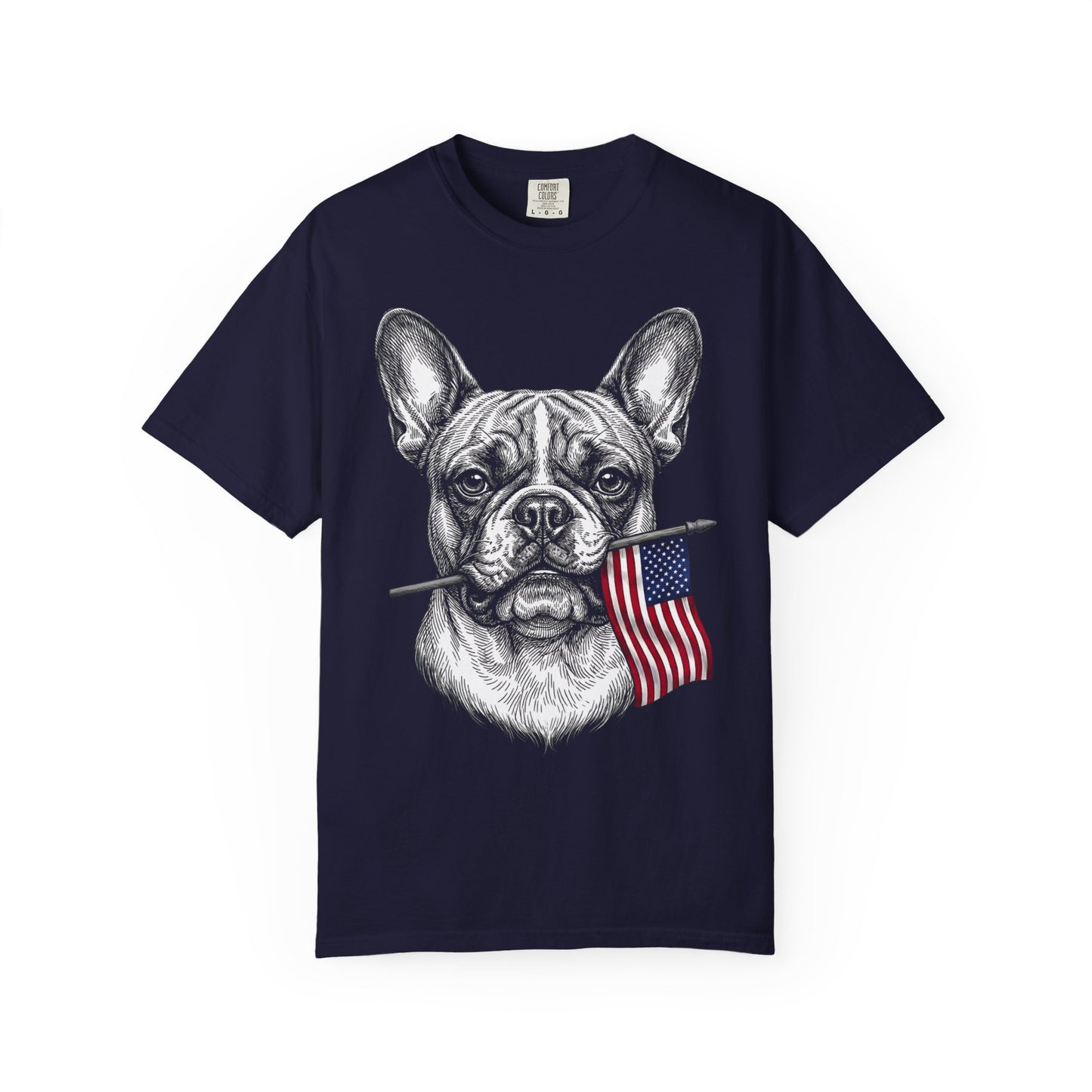 Red, White & French Bulldog American Flag T-Shirt in True Navy from When Dogs Fly