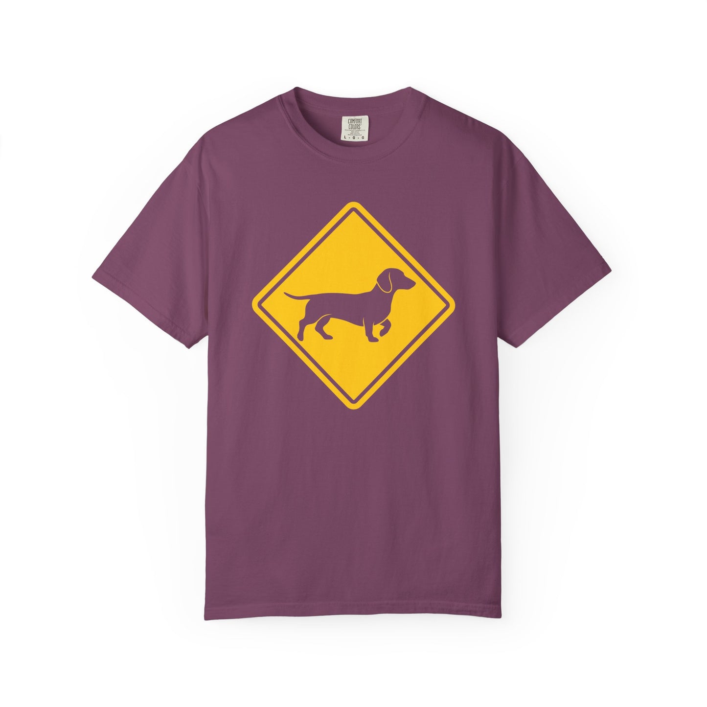 Dachshund Dog Crossing T-Shirt in Berry from When Dogs Fly