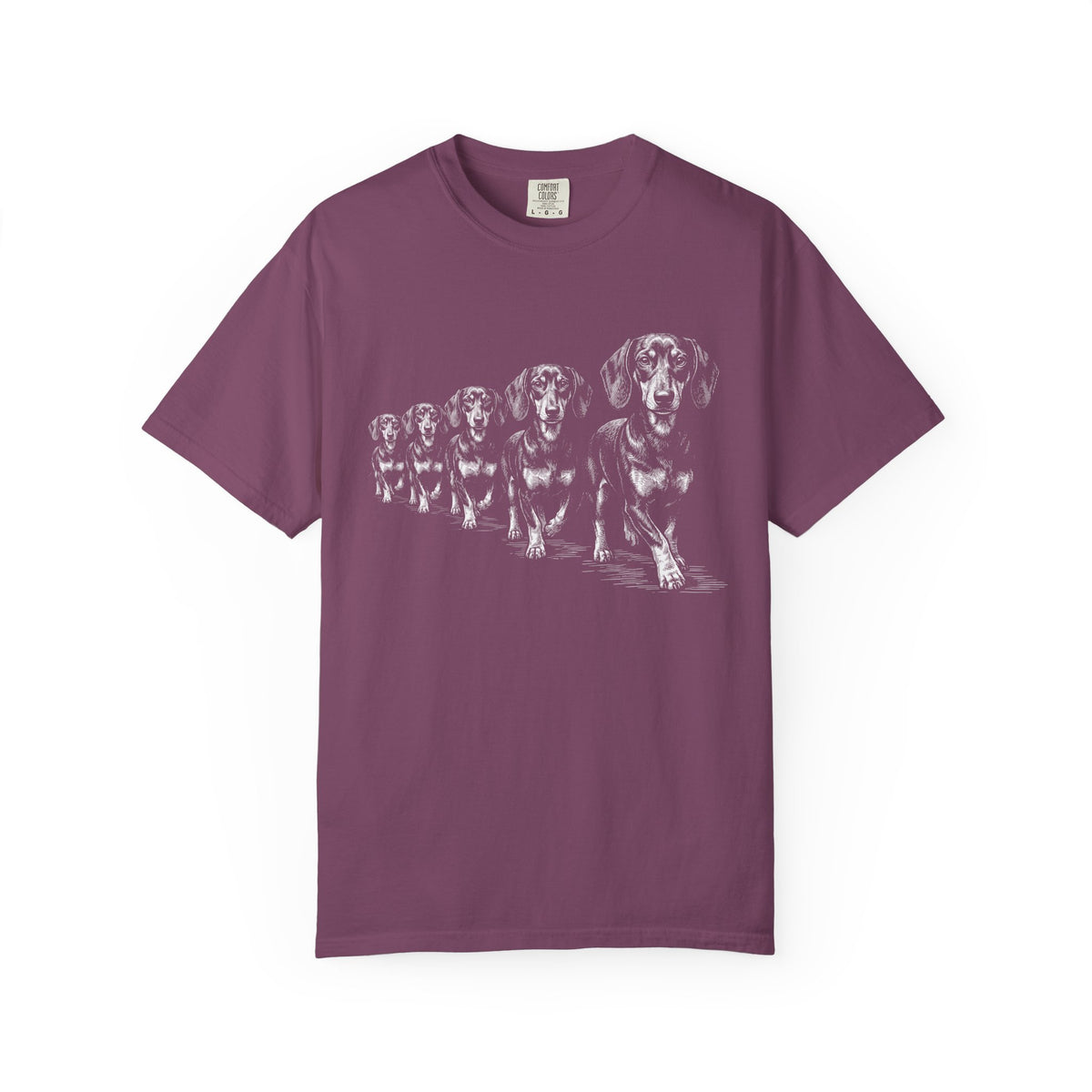 Marching Dachshunds T-Shirt in Berry from When Dogs Fly
