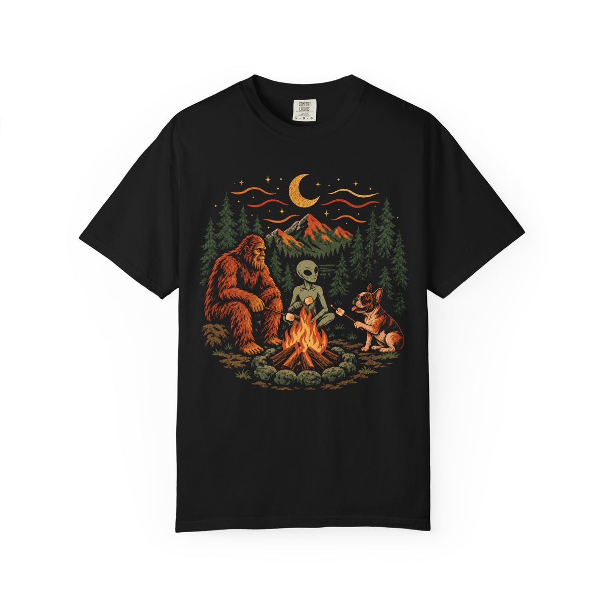 Campfire Believers French Bulldog T-Shirt in Black from When Dogs Fly