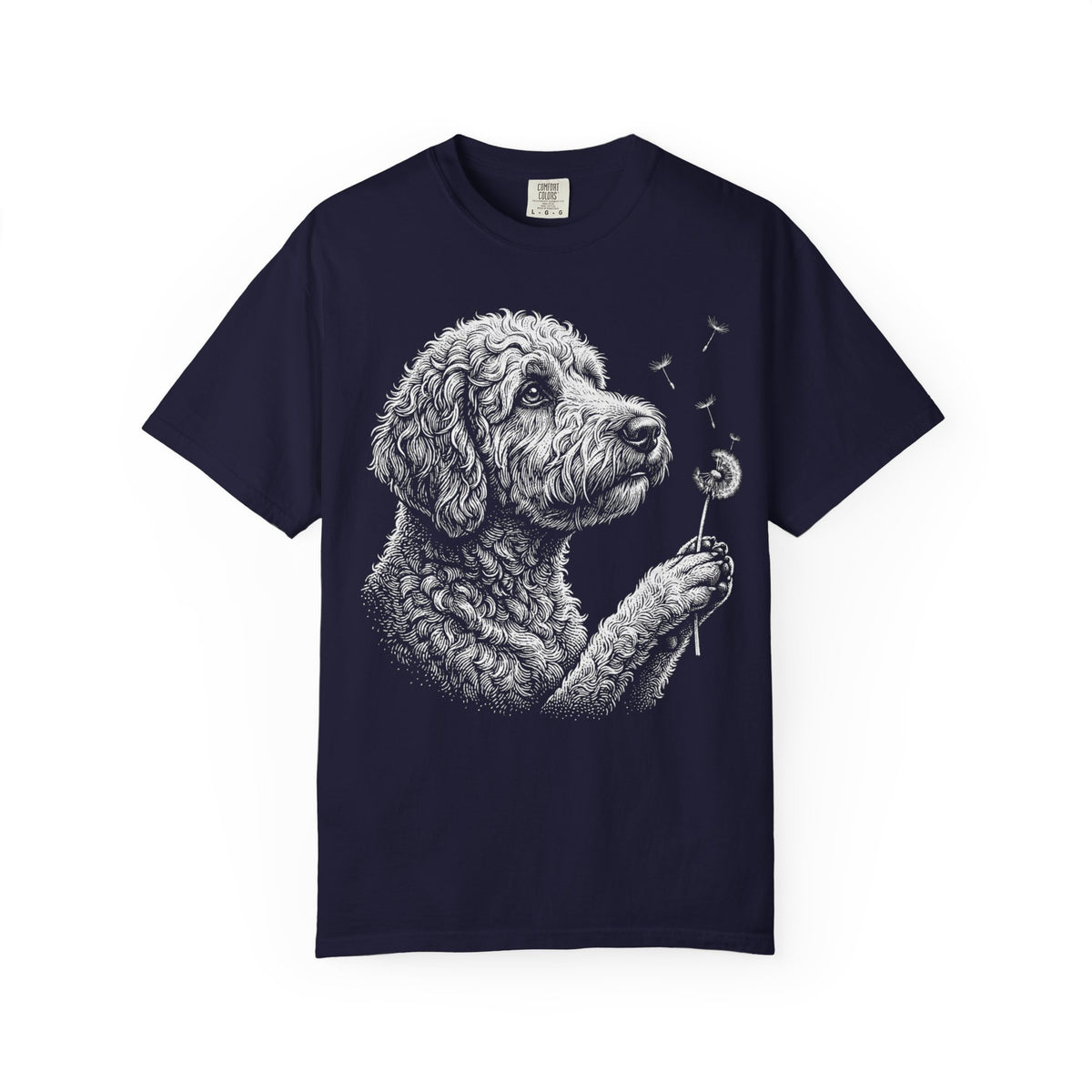 Labradoodle Dandelion Seeds T-Shirt in True Navy from When Dogs Fly