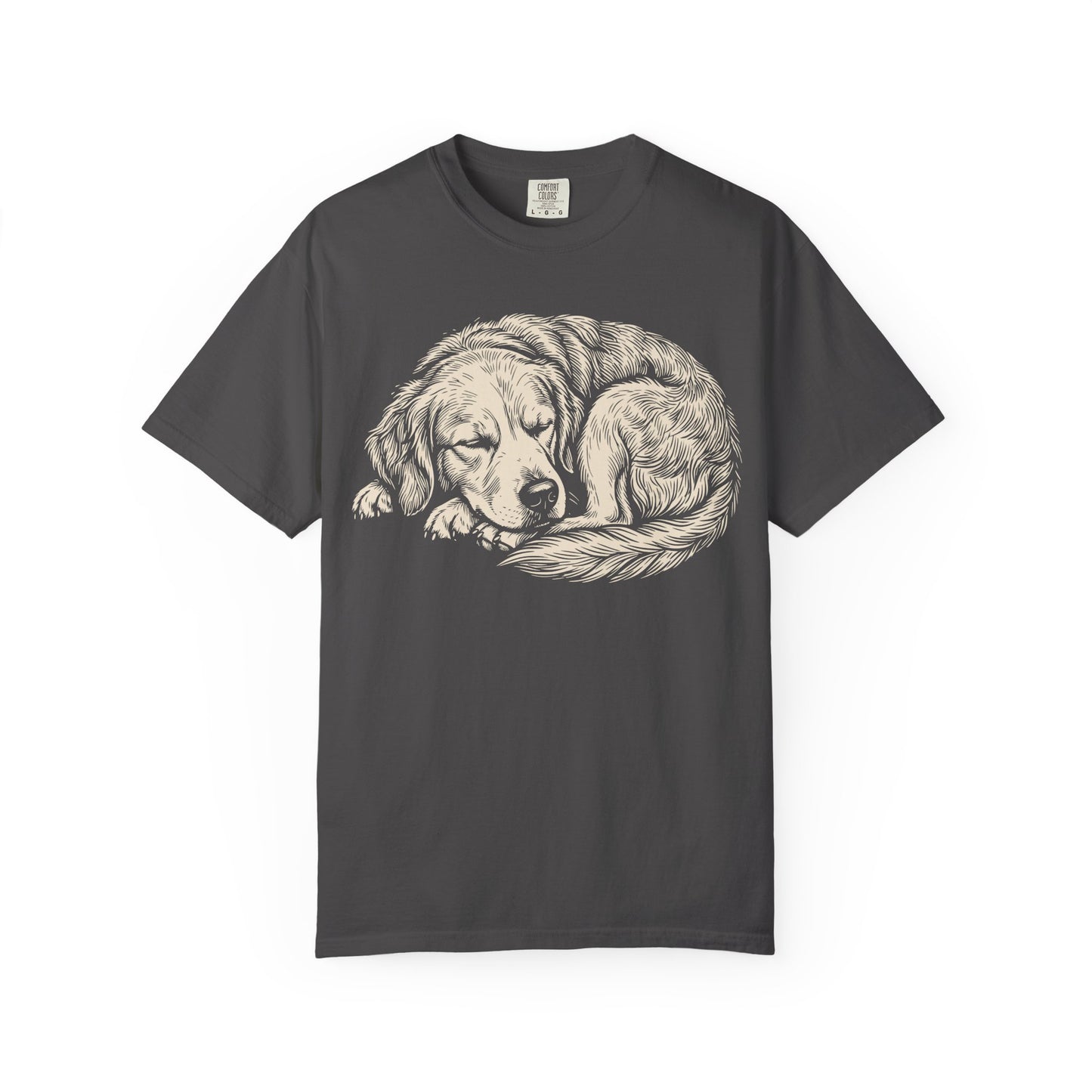 Cozy Nap Time Golden Retriever T-Shirt in Graphite from When Dogs Fly